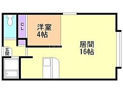 アパルシオン3 1Kの間取図画像