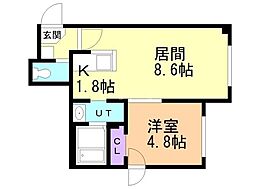 パティーナ南澄川 1LDKの間取図画像