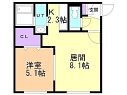 グランメール澄川駅南 1LDKの間取図画像