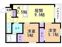 ウェリナ月寒西 2LDKの間取図画像