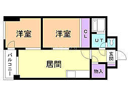 コーポエクセルショール 2LDKの間取図画像
