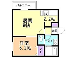 アルネ美園 1LDKの間取図画像