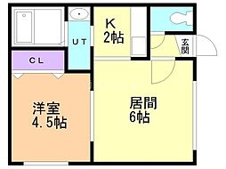 クレセア学園前 1LDKの間取図画像