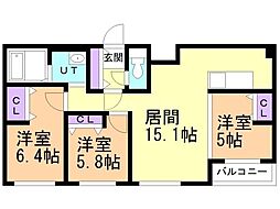FRANZ TSUKISAMU KOEN 3LDKの間取図画像