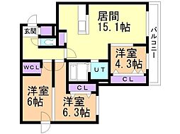 札幌市豊平区福住一条1丁目マンション 3LDKの間取図画像