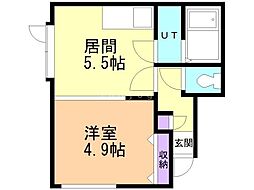 パークウェル豊平公園 1DKの間取図画像