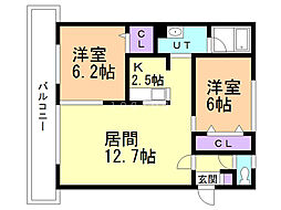香風館弐番 2LDKの間取図画像
