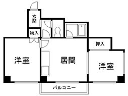グランドアベニュー中の島A 2DKの間取図画像