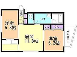 サムティ学園前 2LDKの間取図画像