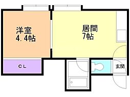 グロリア美園 1DKの間取図画像