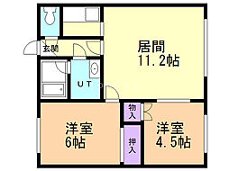 クチュールK54 2LDKの間取図画像