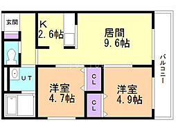 アルファスクエア平岸4条 2LDKの間取図画像