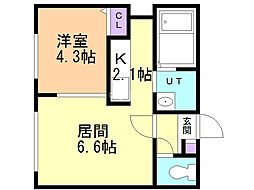 プリリア平岸 1LDKの間取図画像