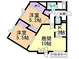 クリーンパレス南ケ丘B 2LDKの間取図画像