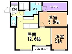 シティプレミア月寒東 2LDKの間取図画像