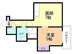サンブル平岸 1DKの間取図画像