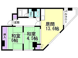 中の島1・3マンション 2LDKの間取図画像