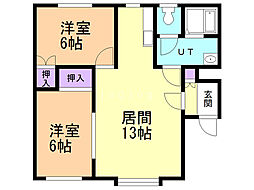クレストール坂田 2LDKの間取図画像