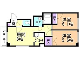 リバーコート1.1.3 2LDKの間取図画像