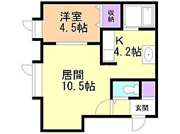 R64 1LDKの間取図画像