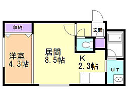 アメニティースペース月寒中央 1LDKの間取図画像