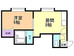 シャローム中の島 1LDKの間取図画像