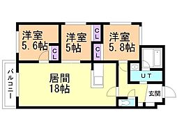 札幌市中央区南二十条西9丁目マンション 3LDKの間取図画像