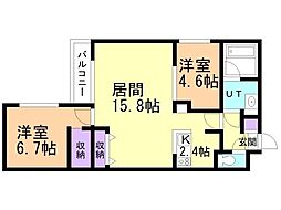 札幌市中央区南十五条西8丁目マンション 2LDKの間取図画像