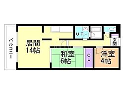 リバーヴィレッジ第1 2LDKの間取図画像