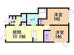 JR室蘭本線 由仁駅 8.4kmの賃貸アパート 1階2LDKの間取り