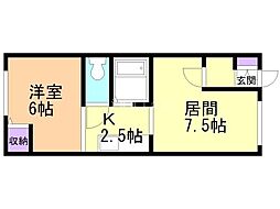 美馬マンション 1LDKの間取図画像