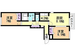 ファーストレジデンスはんのき公園前B棟 2LDKの間取図画像