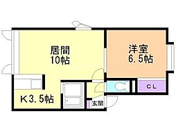 アップルコート向ケ丘2 1LDKの間取図画像