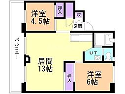 ビレッジハウス江別1号棟 2LDKの間取図画像