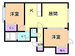 レジデンス司 2LDKの間取図画像
