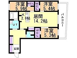 エルナード江別駅前 3LDKの間取図画像