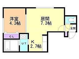 アリビオ東野幌 1LDKの間取図画像