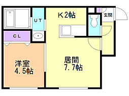 ドライエポック東野幌 1LDKの間取図画像