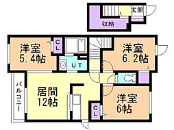 ラ・パーチェ上江別B 3LDKの間取図画像