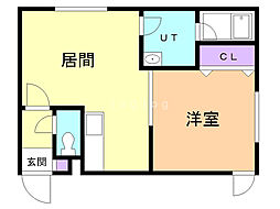 サンサーラ若葉 1LDKの間取図画像
