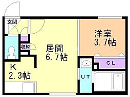 江別市東野幌本町マンション 1LDKの間取図画像