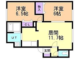 テルクレールゆめみ野B 2LDKの間取図画像