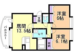 ノウブル大麻 2LDKの間取図画像
