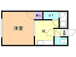 コーポジュン2 1Kの間取図画像