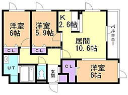 鍋島ハイツ1 3LDKの間取図画像