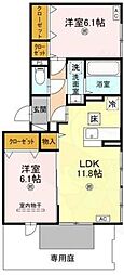 尼崎市塚口町5丁目アパート 2LDKの間取図画像