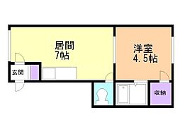 中神マンション 1DKの間取図画像