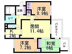 メゾンオーラ旭ケ丘B棟 3LDKの間取図画像