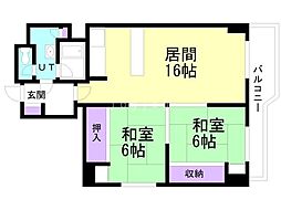 円山ブロードハイツ 2LDKの間取図画像
