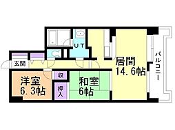 ＴＨＥ　ＲＥＳＩＤＥＮＣＥ　ＰＡＲＫ　ＯＤＯＲＩ 5階2LDKの間取り